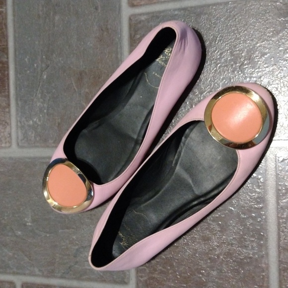 Roger Vivier Gold Buckle Pastel soda orange and pink ballet flats size 36.5 - Picture 2 of 16